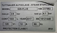 Load image into Gallery viewer, Tuttnauer EZ9-PLUS Dental Dentistry Autoclave Steam Sterilizer