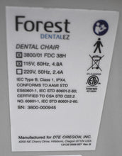 Load image into Gallery viewer, FOREST DENTALEZ 3800/01 FDC 38H Dental Ergonomic Exam Chair SOLD AS IS