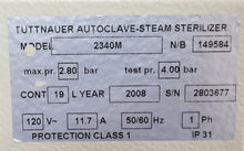 Load image into Gallery viewer, Tuttnauer 2340M Manual Autoclave Dental Instrument Sterilizing Unit