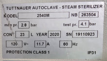 Load image into Gallery viewer, Tuttnauer 2540M Dental Manual Autoclave Steam Instrument Sterilizer