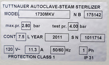 Load image into Gallery viewer, Tuttnauer 1730MKV Manual Autoclave Steam Instrument Sterilizer
