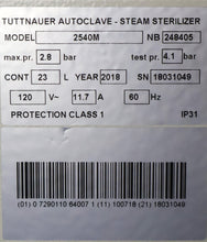 Load image into Gallery viewer, Tuttnauer 2540M Autoclave Steam Instrument Sterilizer
