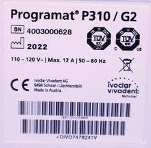 Load image into Gallery viewer, Ivoclar Vivadent Programat P310/G2 Dental Restoration Furnace w/ Pump
