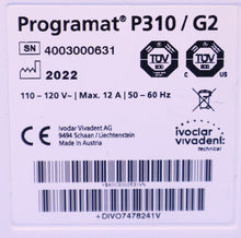 Load image into Gallery viewer, Ivoclar Vivadent Programat P310/G2 Restoration Furnace w/ Pump
