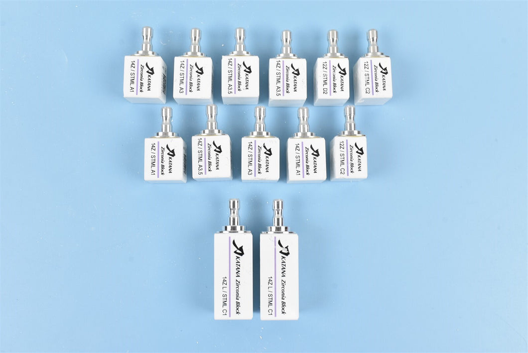 Lot of 13 Dentsply Zirconia Dental Milling Blocks for CAD/CAM Dentistry