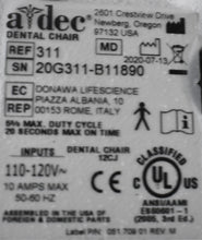 Load image into Gallery viewer, Adec 311 Dental Exam Chair with 541 12 O&#39;Clock Rear Delivery, 375L Exam Light
