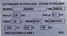 Load image into Gallery viewer, Tuttnauer 2540MK 230 VOLT Manual Autoclave Steam Sterilizer

