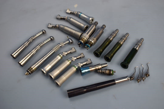 Lot of 14 Dental Handpieces, 2 Motors, & 1 Coupler (Star/MTI/Midwest/Lynx.)