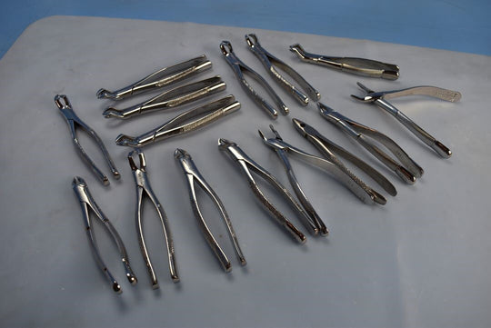 Lot of (9)Patterson/(5)Hu-Friedy/(1)German Stainless Dental Surgical Forceps