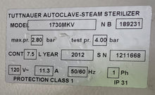 Load image into Gallery viewer, Tuttnauer 1730MKV Valueklave Manual Autoclave Dental Steam Sterilizer
