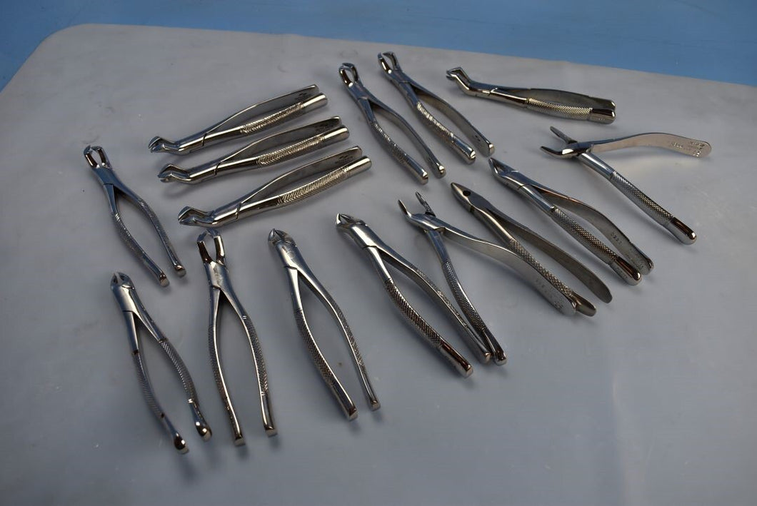 Lot of (9)Patterson/(5)Hu-Friedy/(1)German Stainless Dental Surgical Forceps