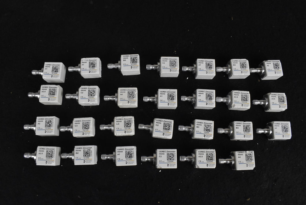 Lot of 27 Dentsply CEREC Zirconia+mono Dental CAD/CAM Milling Blocks
