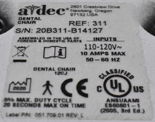 Load image into Gallery viewer, Adec 311 Dental Chari with 541 12 O&#39;Clock Rear Delivery, 375L Exam Light
